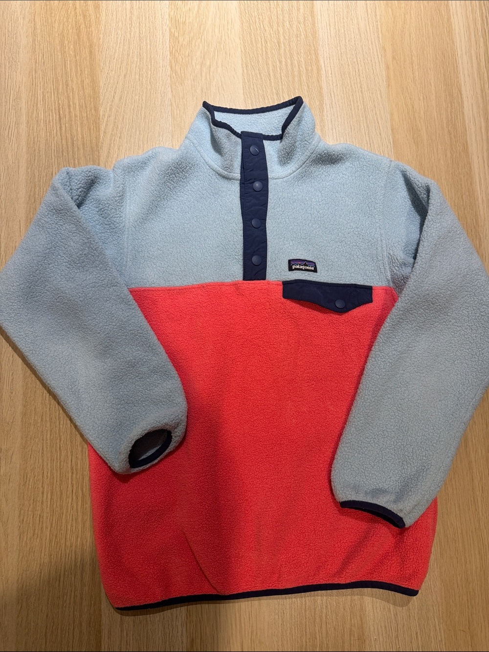 Patagonia Two-Tone Snap Pullover Jacket - Light Blue & Coral